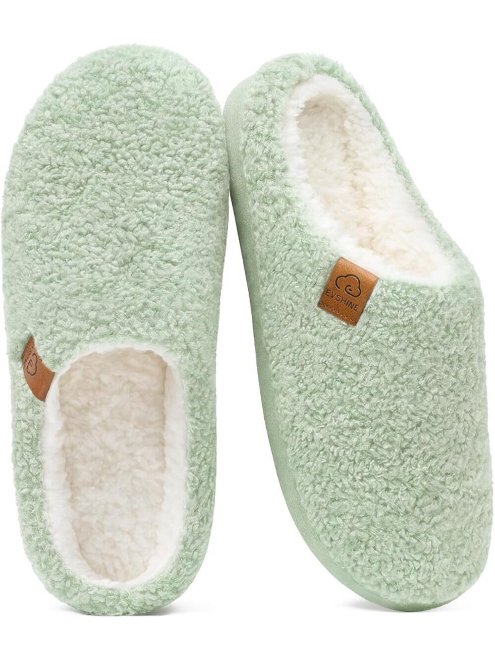 Women Green Pull-On Curly Fleece House Shoes Warm Indoor Outdoor Fuzzy Slippers